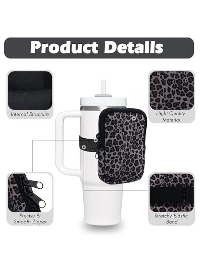 Generic Water Bottle Pouch Cup Accessories for Women Quencher Adventure IceFlow 20oz 30oz 40oz Tumbler Pouch with Handle Running Pouch Bag for Cards Keys(Leopard) - Image 3