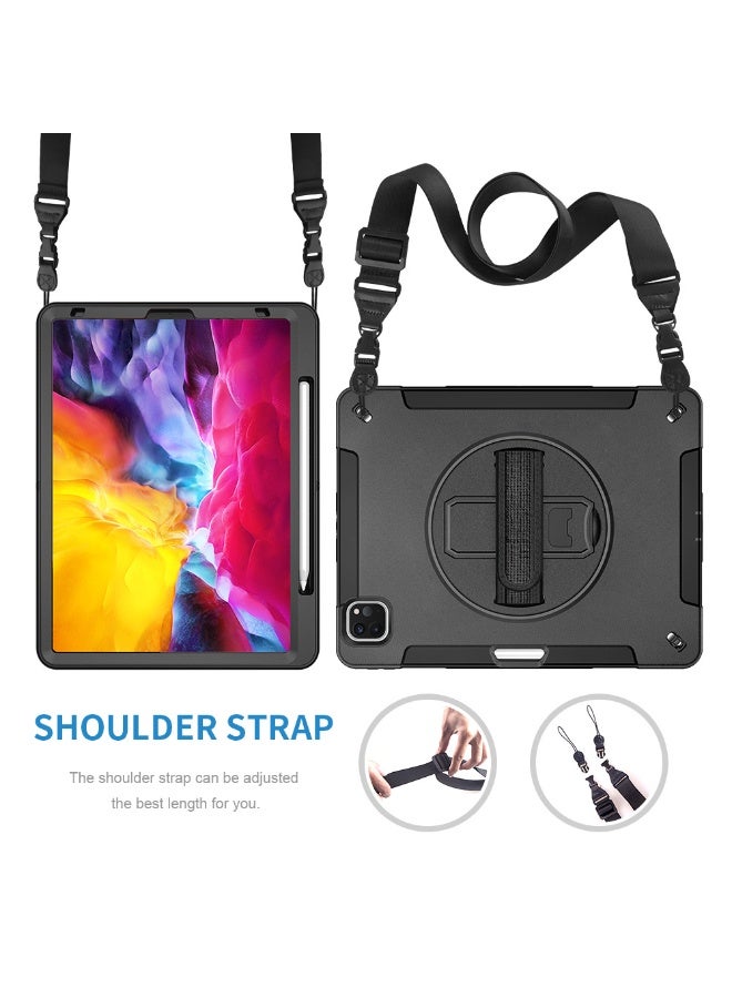 عام غطاء آيباد برو 13 بوصة (2024): غطاء متين ثلاثي الطبقات مقاوم للصدمات عالي الجودة لآيباد برو 13 بوصة مع حامل دوار 360 درجة - مقبض - حزام كتف. - Image 3