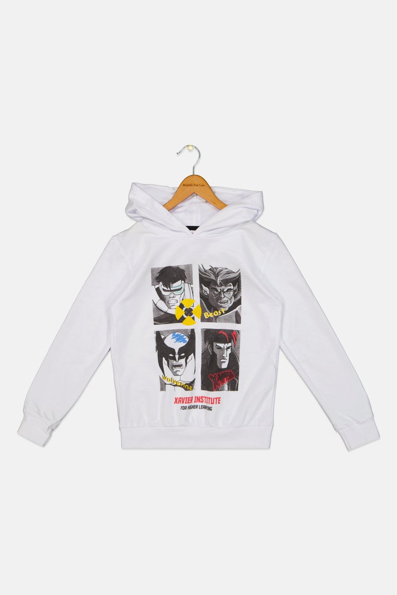 MARVEL Kids Boy Graphic Print Long Sleeve Hoodie, White - Image 2