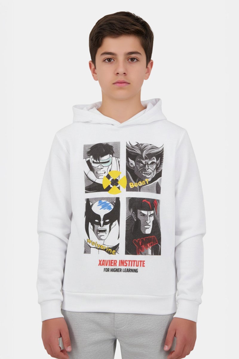 MARVEL Kids Boy Graphic Print Long Sleeve Hoodie, White - Image 1