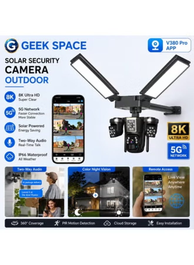 GEEK SPACE 4G 8K Solar Security Camera Outdoor Wireless CCTV Surveillance Camera with 200W LED Floodlight, SIM Card Support, 360° Pan Tilt Rotation, AI Human Detection, Full Color Night Vision, Two-Way Audio, IP66 Waterproof, Remote Mobile App Monitoring, Solar Powered Rechargeable Battery, Motion Detection Alerts, Home, Farm & Business Security Camera - Image 2