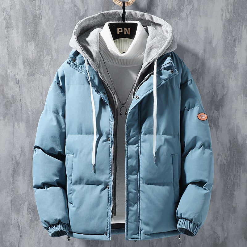 Mens Winter Cotton Jacket Windproof Warm Hooded New Style Blue - Image 1