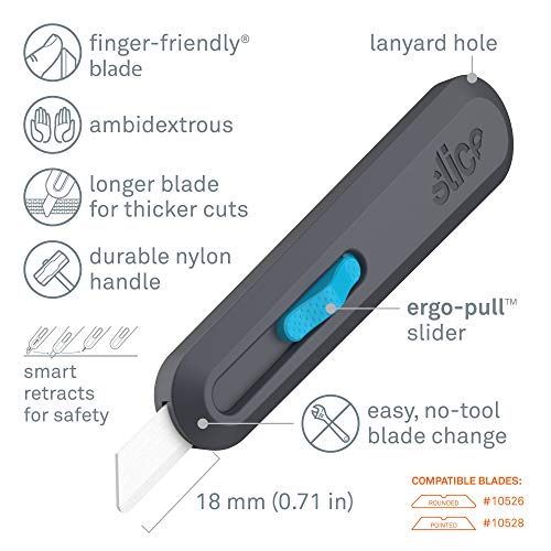Slice Smart-Retract Utility Knife | Blade Automatically Retracts as Cutting Motion Finishes | Heavy Duty Box Cutter | Safe Ceramic Blade Lasting 11x Longer than Metal | 1 Pack - Image 5