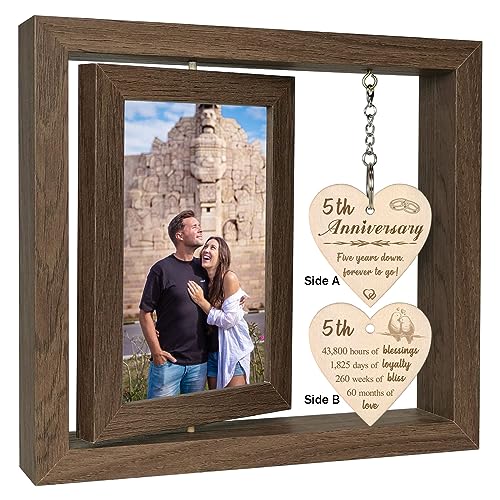EYITUPC 5 Year Anniversary Picture Frame Gifts for Her Him, Wood 5th Wedding Anniversary Photo Frame for Wife Men Husband, Display 2 4x6 Inch - Image 1