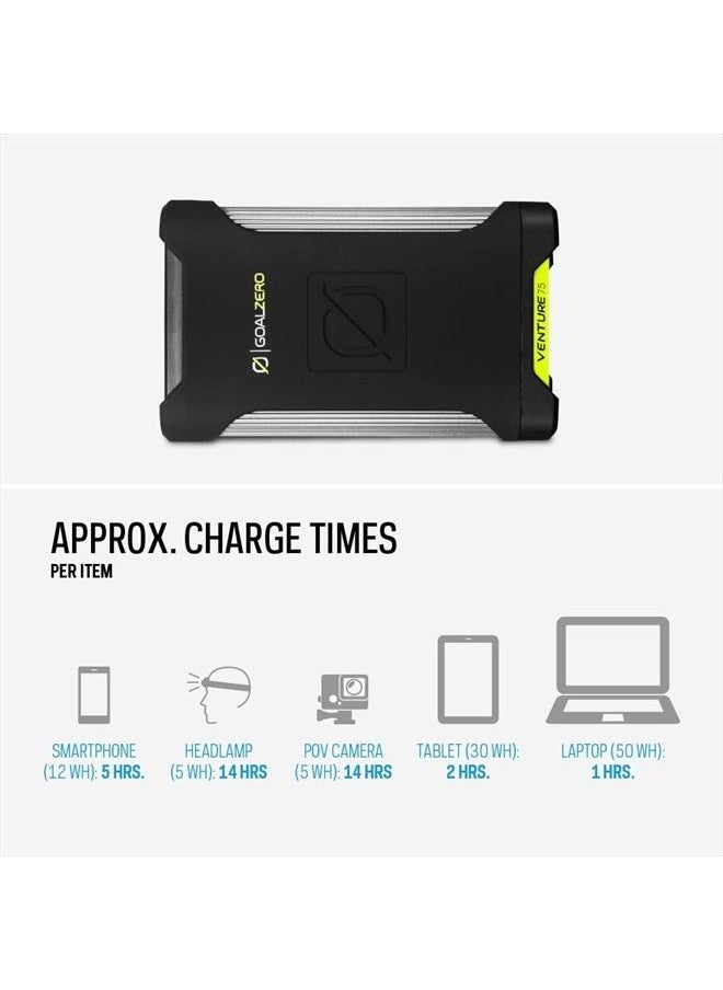 Goal Zero - Venture 75 Portable Charger Power Bank 19200mAH 60W USB-C Power Delivery Port, 2 USB Outputs IP67 Rating 50 Lumens Flashlight - Image 1