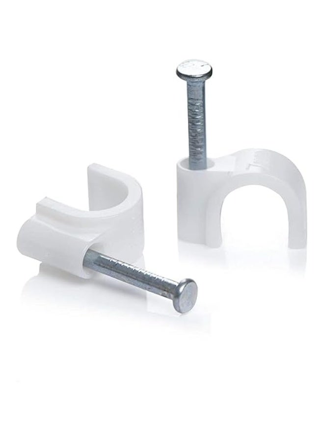 كلبس تثبيت الأسلاك البلاستيكية مع مسامير، أبيض -مشبك مثبت كابل ايثرنت كهربائي وطبق تلفزيون وسلك مكبر صوت، مشابك فردية محورية بمسمار لتثبيت الاسلاك العبوه 75 قطعه - Image 1