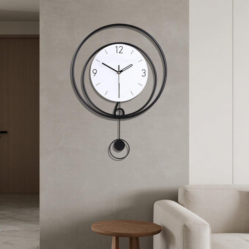 Dankeit Decorative Wall Clock, Silent Non-Ticking Quality Quartz Movement Battery Operated with Pendulum, Large Wall Clocks for Living Room Kitchen Home Bathroom Bedroom Wall Decor,13x17inch(White) - Image 1
