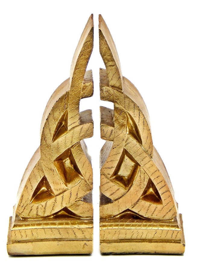 Bellaa 21787 Decorative Bookends Golden Celtic Knot Triquetra Irish Theme Mystical Design Endless Celts Symbol 8 Inch Book Ends - Image 1