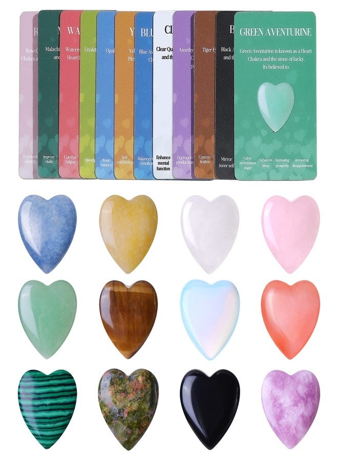 QYDCX 12 PCS Natural Heart Crystals Shaped Healing Stones Crystal Palm 0.8 inch Natural Stones Polished Love Gemstones Pocket Set Bulk Balancing Meditation Mother's Day - Image 1