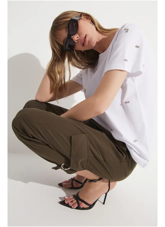 JUNE June Stone Detailed T-Shirt White