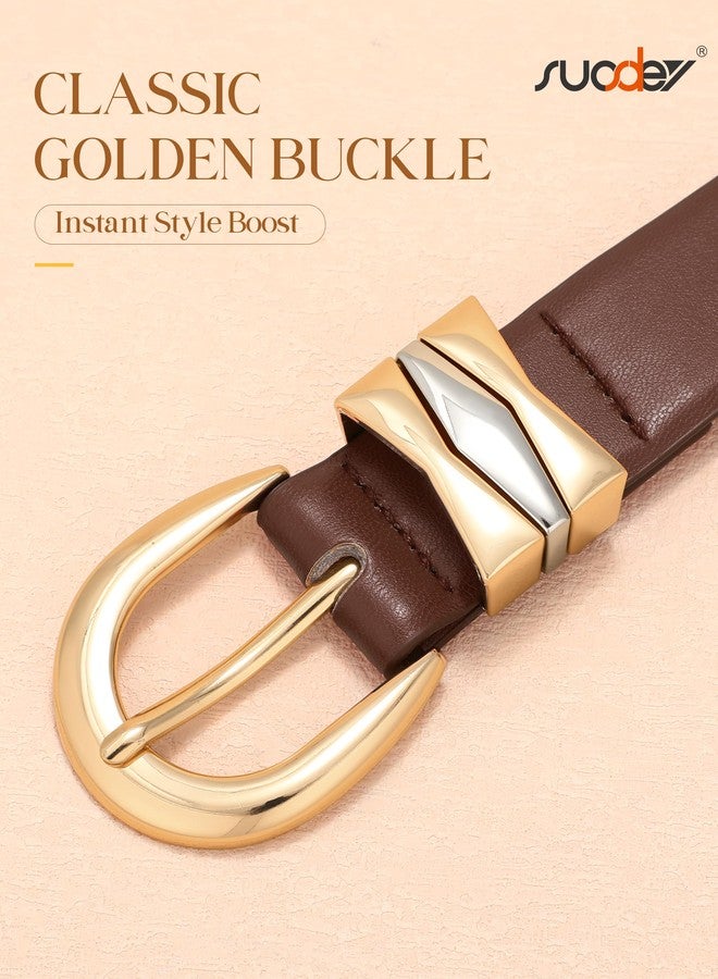 سوزدي أحزمة جلدية نسائية من SUOSDEY للجينز والسراويل والفساتين، أحزمة جلدية نسائية بإبزيم ذهبي - Image 3