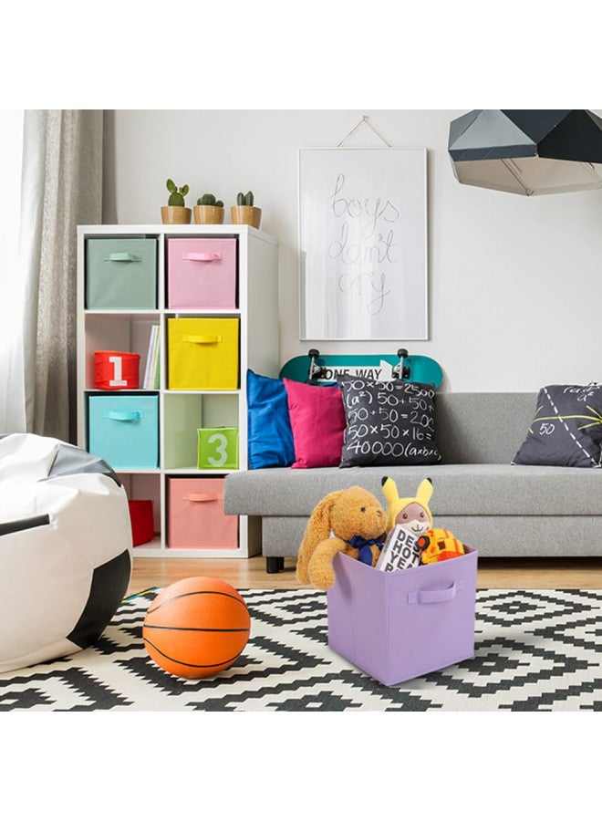 Stero Fabric Storage Bins 6 Pack Fun Colored Durable Storage Cubes with Handles Foldable Cube Baskets for Home, Kids Room, Closet and Toys Organization Cyan, Green, Yellow, Purple, Pink and Peachpuff - Image 3