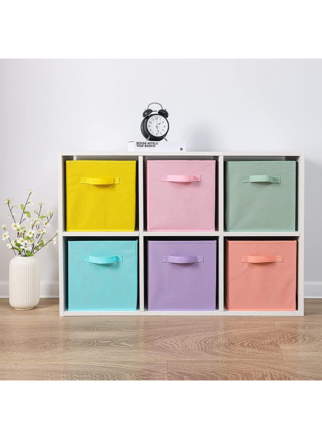 Stero Fabric Storage Bins 6 Pack Fun Colored Durable Storage Cubes with Handles Foldable Cube Baskets for Home, Kids Room, Closet and Toys Organization Cyan, Green, Yellow, Purple, Pink and Peachpuff - Image 4