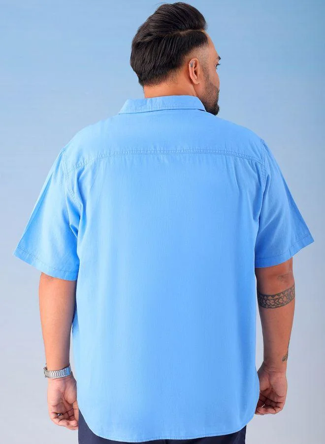 HARDSODA Men Plus Size Regular Fit Solid Cutaway Collar Half Sleeves Casual Shirt