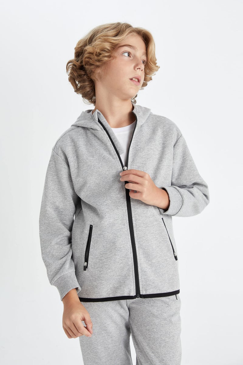 DeFacto Grey Boy Boy Gray Zip-Up School Hoodie Casual - Image 4