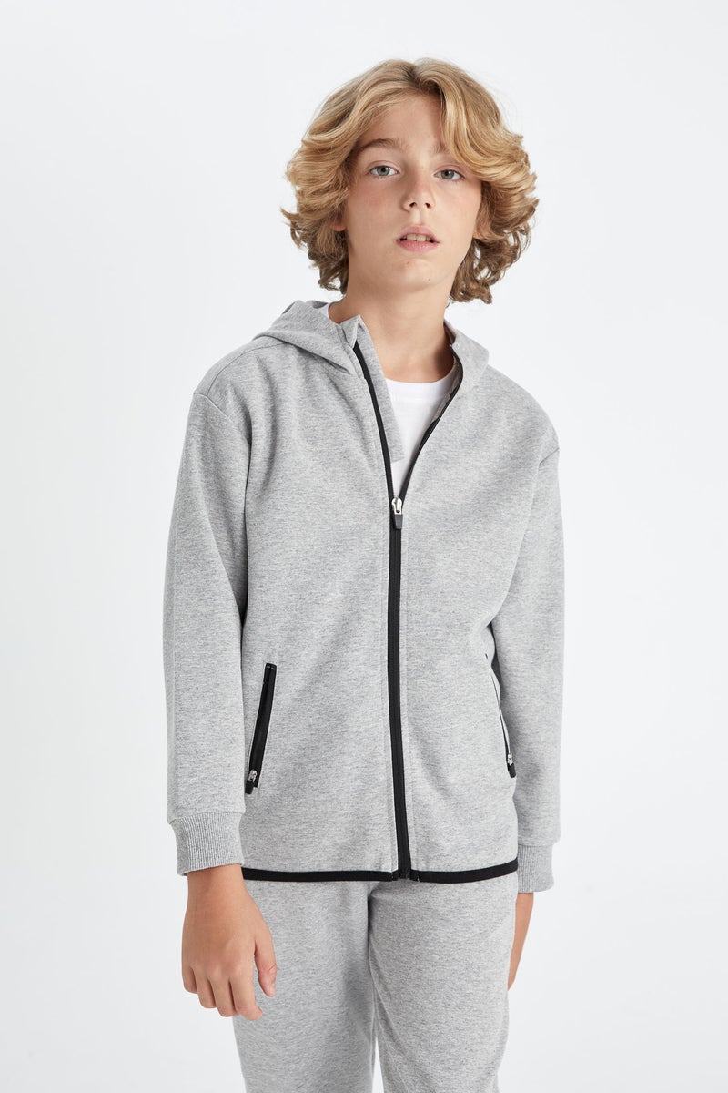 DeFacto Grey Boy Boy Gray Zip-Up School Hoodie Casual - Image 3