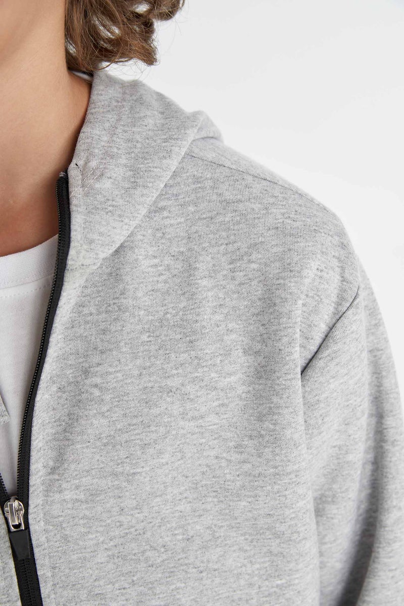 DeFacto Grey Boy Boy Gray Zip-Up School Hoodie Casual - Image 5