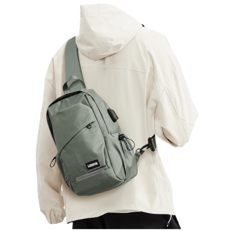 SEAFEW Small Green Sling Bag for Men Women, Mini Anti Theft One Strap Motorcycle Backpack, Sling Chest Bag Fanny Back Pack for Casual Travel Hiking Sport Gym - Image 1