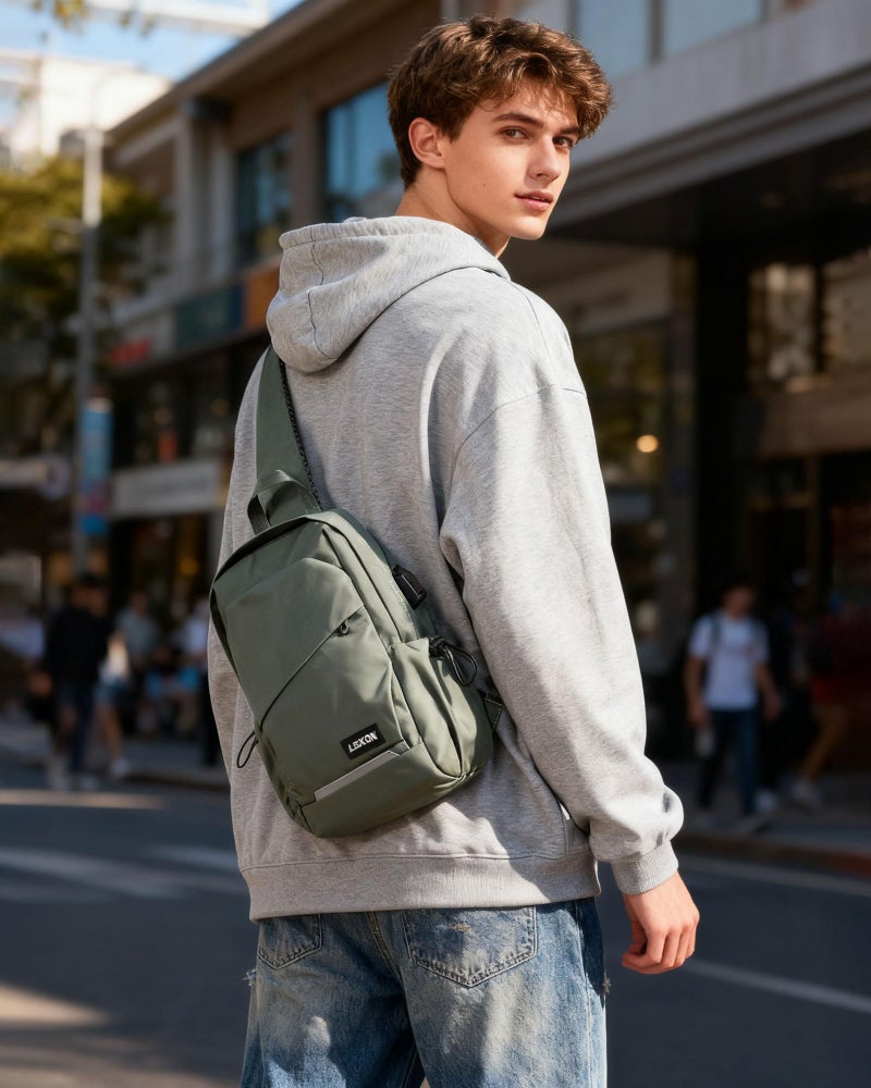 SEAFEW Small Green Sling Bag for Men Women, Mini Anti Theft One Strap Motorcycle Backpack, Sling Chest Bag Fanny Back Pack for Casual Travel Hiking Sport Gym - Image 2