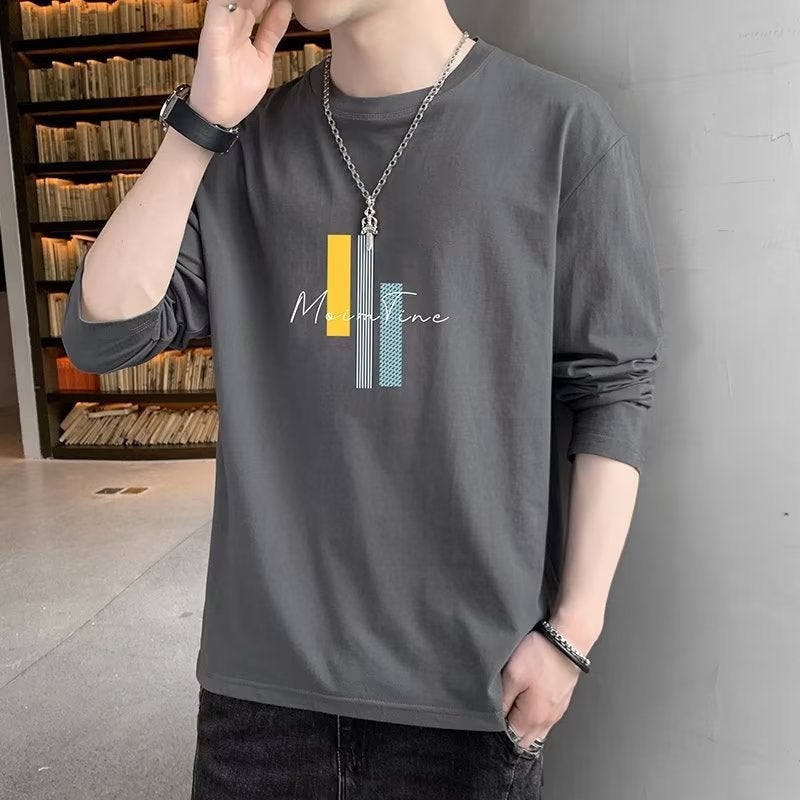 Round Neck Casual T-Shirt 2024 Autumn New Men'S Short Sleeve Trend Korean Casual Long Sleeve Spring Generation - Image 1