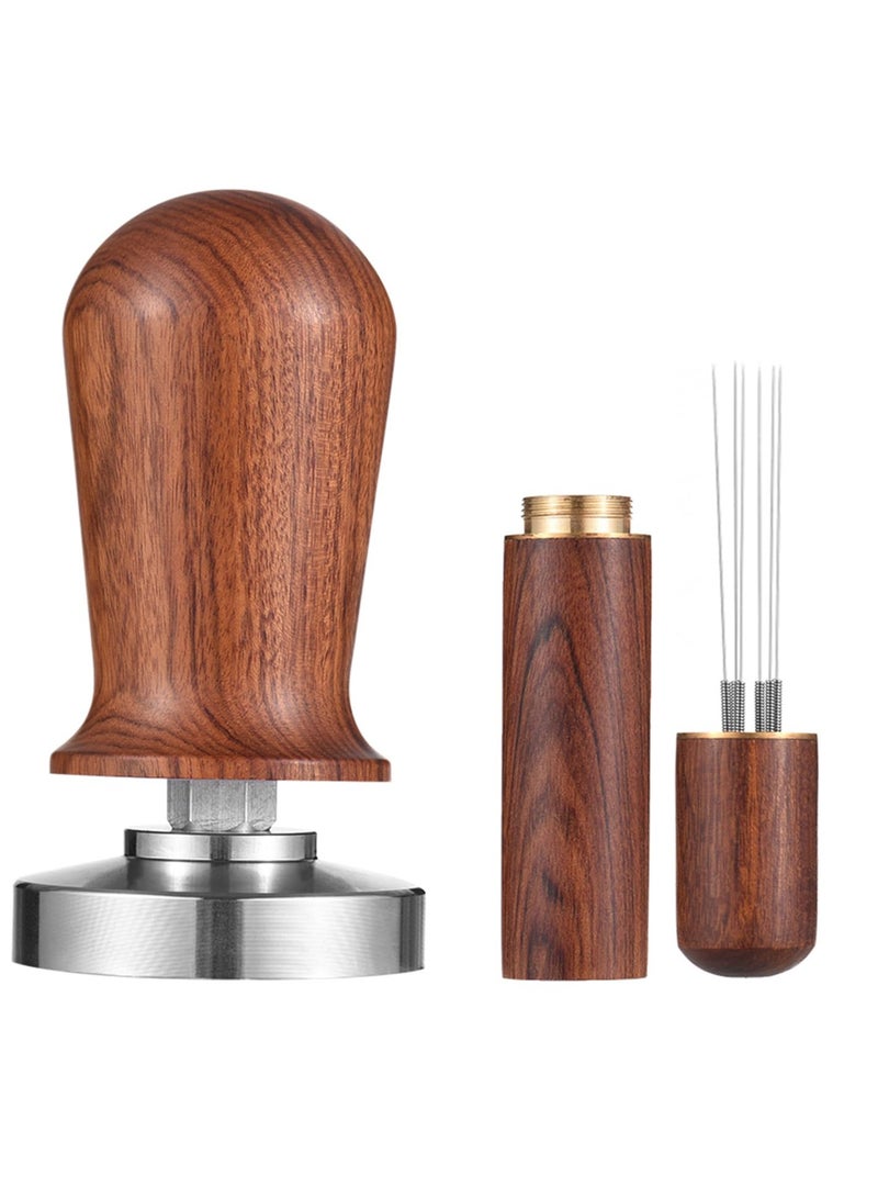 Excefore Espresso Hand Tamper 51mm,  2 Pack 304 Stainless Steel Espresso Tamper and Stirrer Set Coffee Calibrated Tamper with Excellent Quality Spring, Walnut Wood Espresso Machine Accessories - Image 1