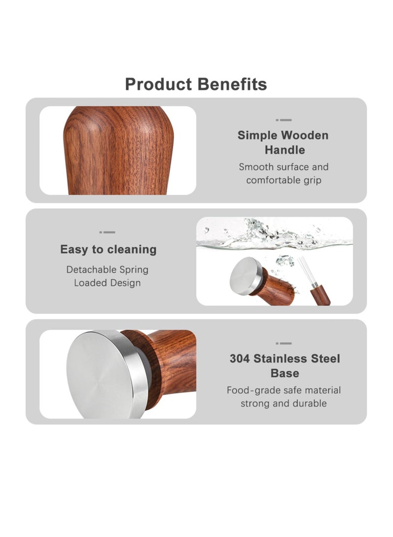 Excefore Espresso Hand Tamper 51mm,  2 Pack 304 Stainless Steel Espresso Tamper and Stirrer Set Coffee Calibrated Tamper with Excellent Quality Spring, Walnut Wood Espresso Machine Accessories - Image 5