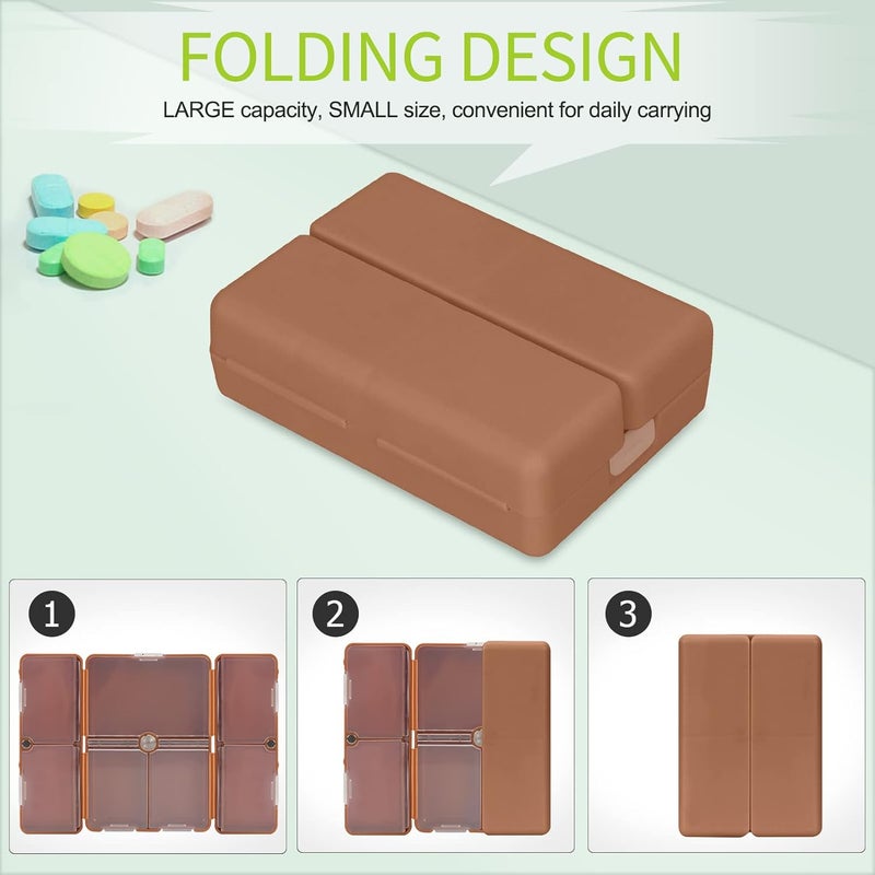 FYY 7 Day Pill Box Organiser, Travel Pill Case, [Folding Design][Large Capacity] Portable Pill Dispenser Container for Vitamins, Cod Liver Oil, Supplements, Medication Brown - Image 3