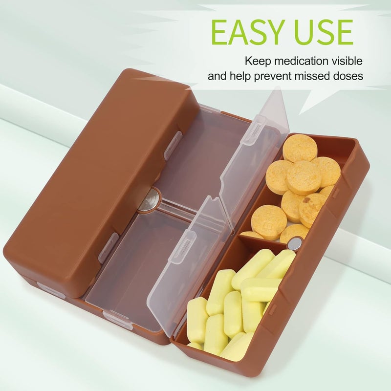 FYY 7 Day Pill Box Organiser, Travel Pill Case, [Folding Design][Large Capacity] Portable Pill Dispenser Container for Vitamins, Cod Liver Oil, Supplements, Medication Brown - Image 5