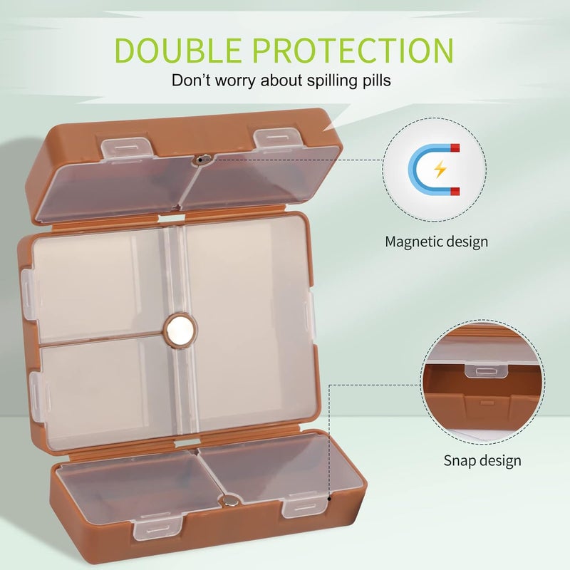 FYY 7 Day Pill Box Organiser, Travel Pill Case, [Folding Design][Large Capacity] Portable Pill Dispenser Container for Vitamins, Cod Liver Oil, Supplements, Medication Brown - Image 4