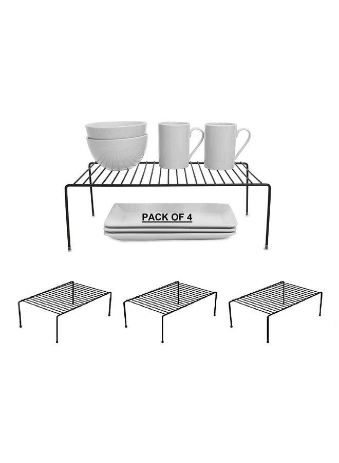 12FOR COLLECTION Black Stainless Steel Multipurpose Dish Rack,Storage Shelves for Kitchen Cabinets,Plate Stand,Utensil Rack (Black Pack of 4) - Image 1