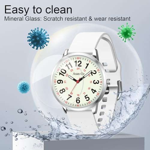 Asan Ge 40MM 3ATM Waterproof Wear Resistant Anti-Scratch Analog Nurse Watch 12/24 Hour Luminouse with Second Hand Military Time Big Face Easy to Read,Soft Breathable Easy to Clean Gift for Women - Image 4