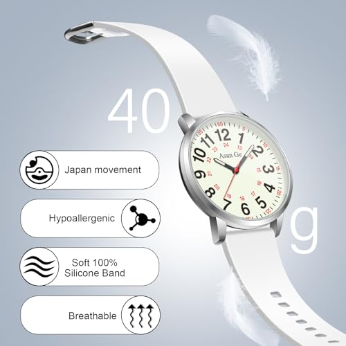 Asan Ge 40MM 3ATM Waterproof Wear Resistant Anti-Scratch Analog Nurse Watch 12/24 Hour Luminouse with Second Hand Military Time Big Face Easy to Read,Soft Breathable Easy to Clean Gift for Women - Image 3