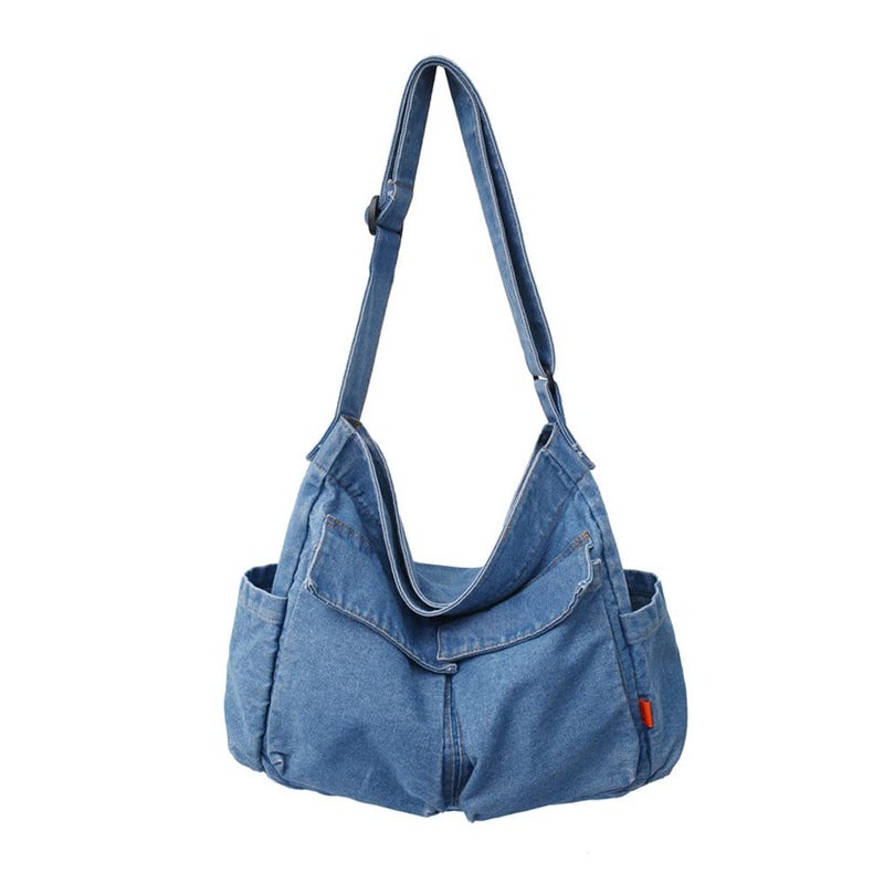 Denim Shoulder Bag Casual Style Lightweight Retro Travel Shopper Crossbody Handbag for Teen Girls Women - Image 1