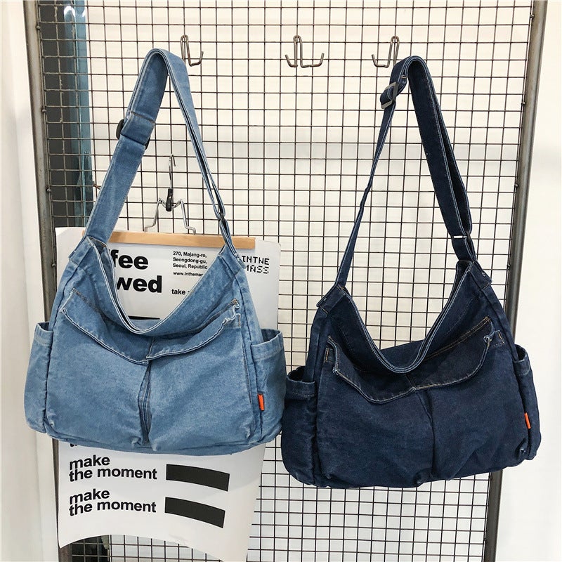 Denim Shoulder Bag Casual Style Lightweight Retro Travel Shopper Crossbody Handbag for Teen Girls Women - Image 3