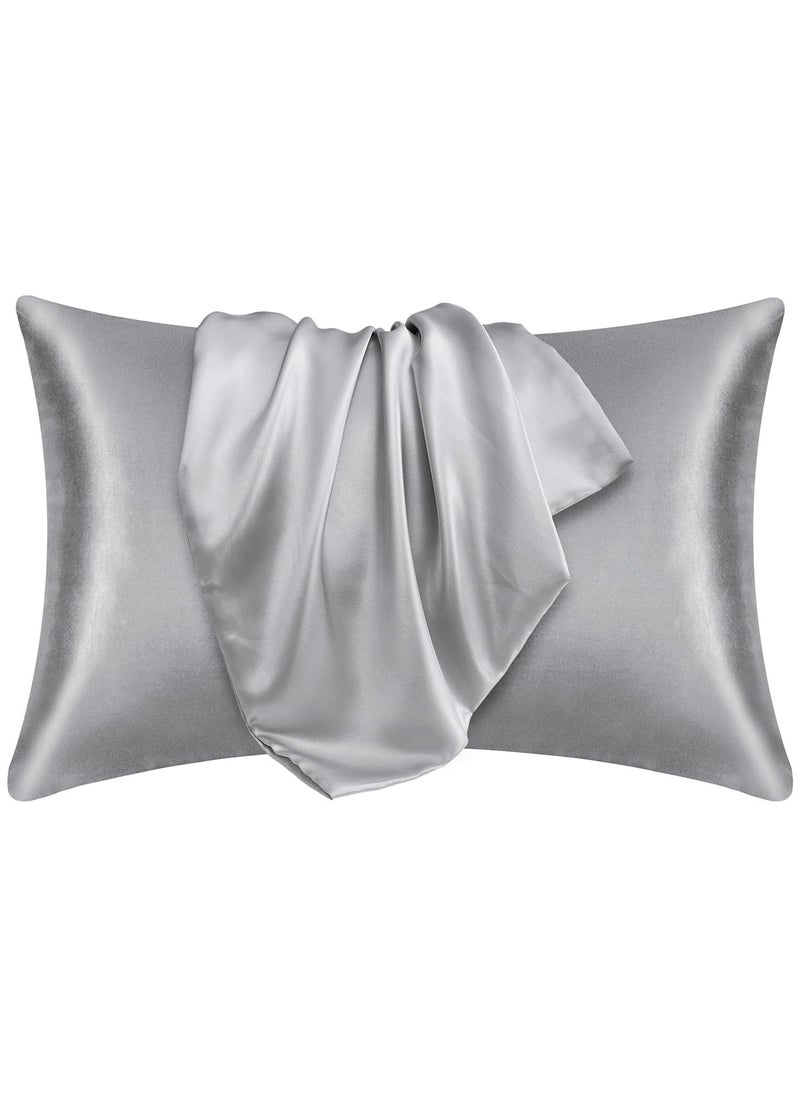 XVersion Pillow Cover Silk Satin Pillowcase for Hair and Skin Queen Size Silver Grey - Set of 2 (20X30cm) with Envelope Closure  - Image 1