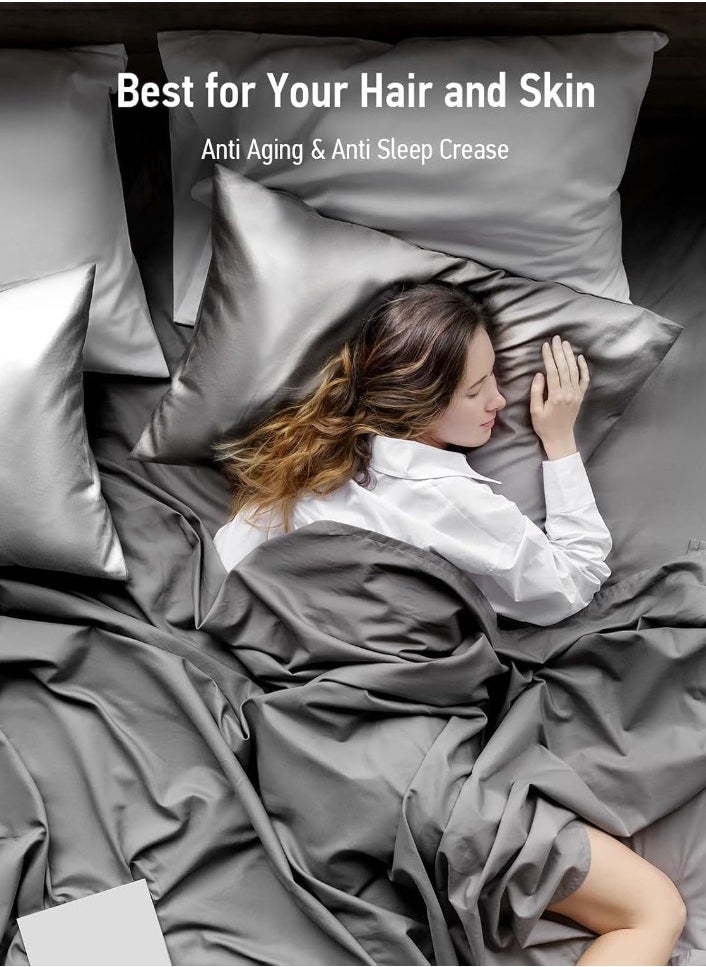 XVersion Pillow Cover Silk Satin Pillowcase for Hair and Skin Queen Size Silver Grey - Set of 2 (20X30cm) with Envelope Closure  - Image 3