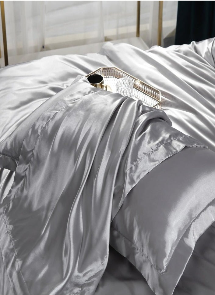XVersion Pillow Cover Silk Satin Pillowcase for Hair and Skin Queen Size Silver Grey - Set of 2 (20X30cm) with Envelope Closure  - Image 4