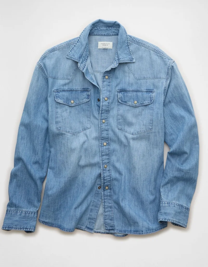 American Eagle  AE Relaxed Fit Western Denim Shirt for Men | Best Price UAE