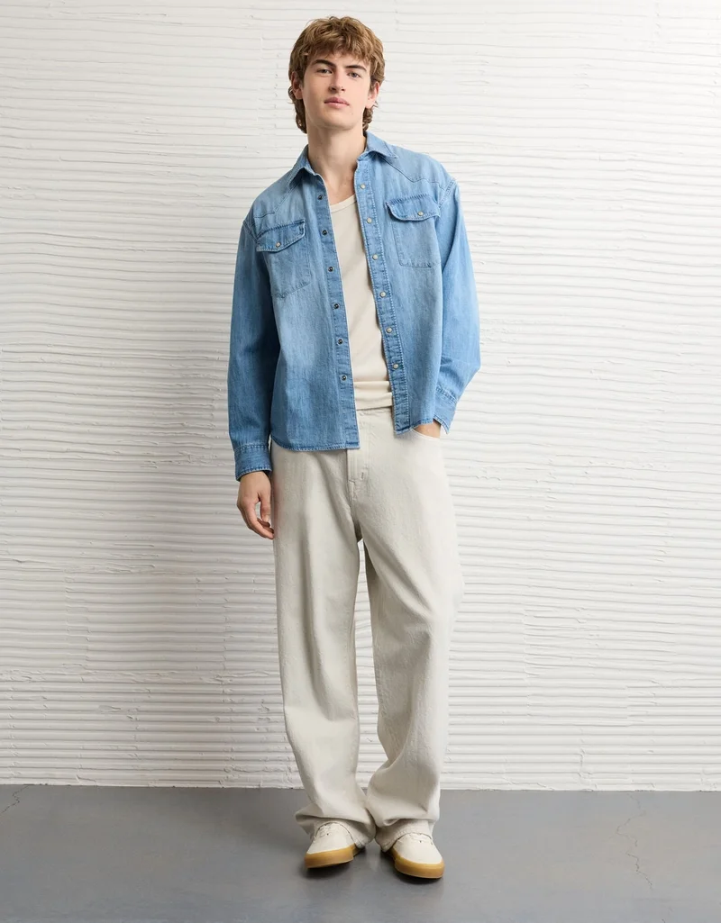American Eagle  AE Relaxed Fit Western Denim Shirt for Men | Best Price UAE