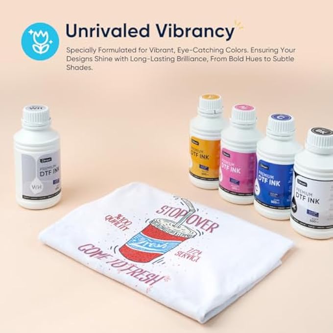 PREMIUM DTF INK 500ML X 6, DTF TRANSFER INK CONVERSION KIT, REFILL FOR DTF PRINTERS EPSON ET-8550, XP-15000, L1800, L805, R1390, R2400, DX7, HEAT TRANSFER PRINTING DIRECT TO FILM(CMYK + 2WH) - Image 2