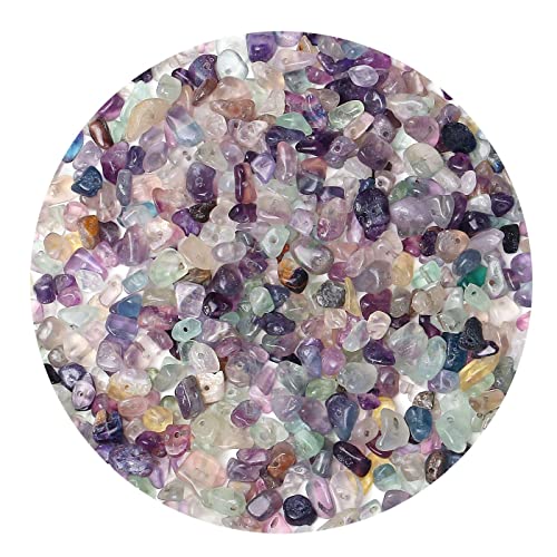 LAIDANLA Fluorite 400pcs Natural Chip Stone Beads 58mm Healing Crystal Irregular Gemstones Drilled DIY Loose Rocks Bead Crystal for Bracelet Earrings Necklace Jewelry Making Crafting
