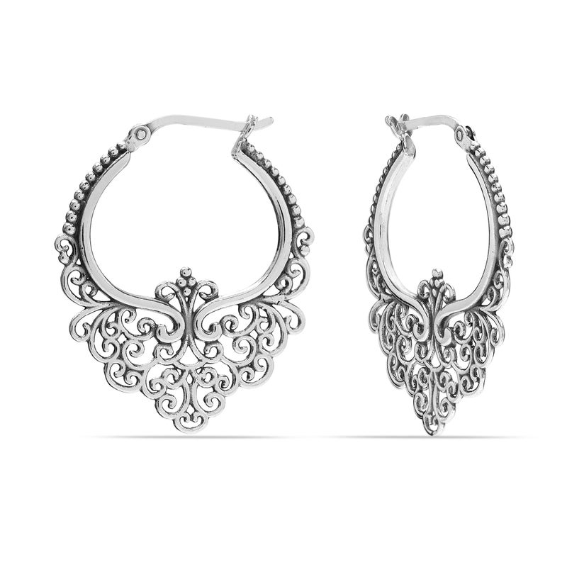 LeCalla 925 Sterling Silver Hoop Earrings Medium Large Antique Oval Filigree Hoops Earring for Women - 35MM - Image 1