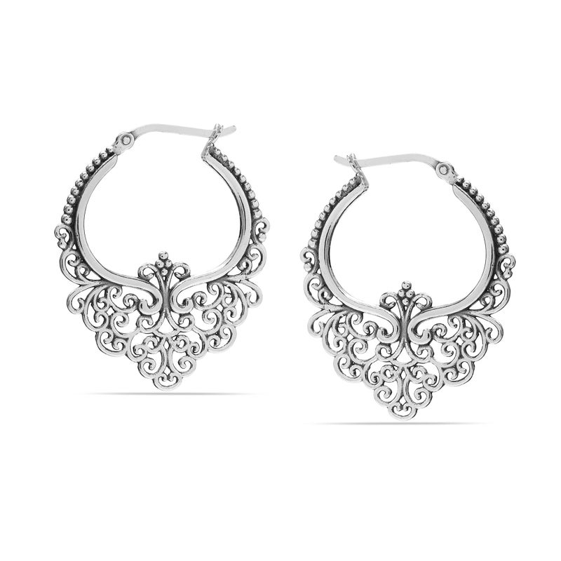 LeCalla 925 Sterling Silver Hoop Earrings Medium Large Antique Oval Filigree Hoops Earring for Women - 35MM - Image 3