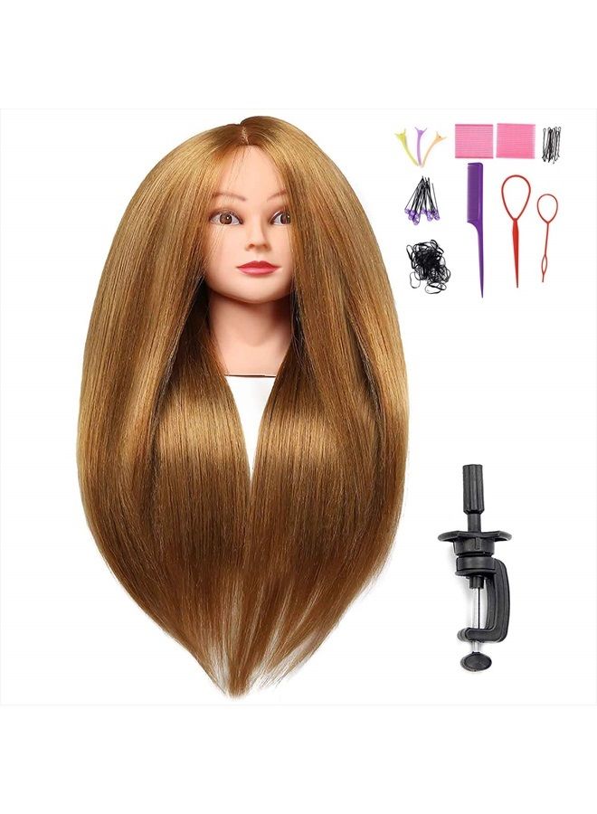 SILKY 26"-28" Long Hair Mannequin Head with 60% Real Hair, Hairdresser Practice Training Head Cosmetology Manikin Doll Head with 9 Tools and Clamp - #27 Golden, Makeup On - Image 1