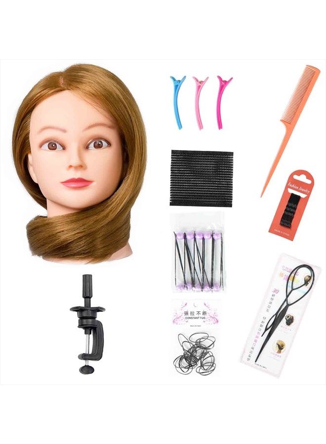 SILKY 26"-28" Long Hair Mannequin Head with 60% Real Hair, Hairdresser Practice Training Head Cosmetology Manikin Doll Head with 9 Tools and Clamp - #27 Golden, Makeup On - Image 2