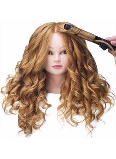SILKY SILKY 26"-28" Long Hair Mannequin Head with 60% Real Hair, Hairdresser Practice Training Head Cosmetology Manikin Doll Head with 9 Tools and Clamp - #27 Golden, Makeup On  - Image 5