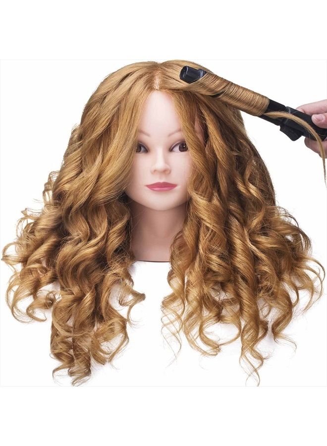 SILKY 26"-28" Long Hair Mannequin Head with 60% Real Hair, Hairdresser Practice Training Head Cosmetology Manikin Doll Head with 9 Tools and Clamp - #27 Golden, Makeup On - Image 5