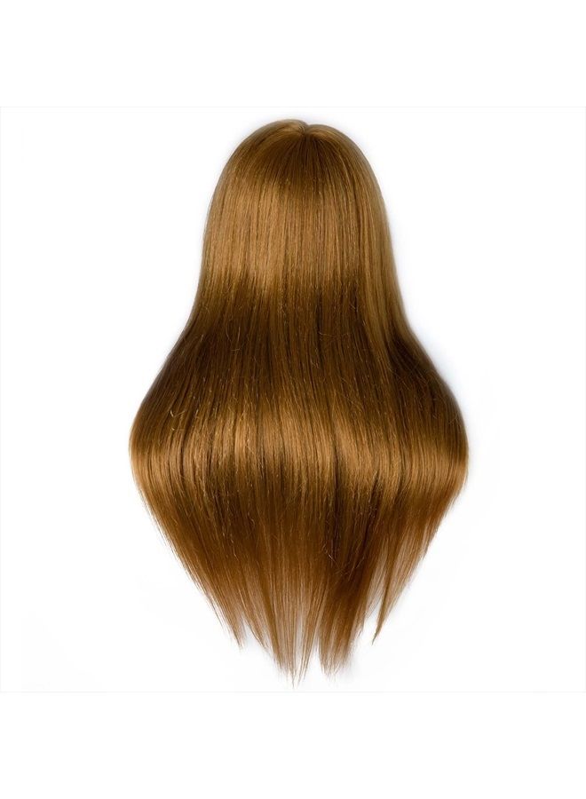 SILKY 26"-28" Long Hair Mannequin Head with 60% Real Hair, Hairdresser Practice Training Head Cosmetology Manikin Doll Head with 9 Tools and Clamp - #27 Golden, Makeup On - Image 4