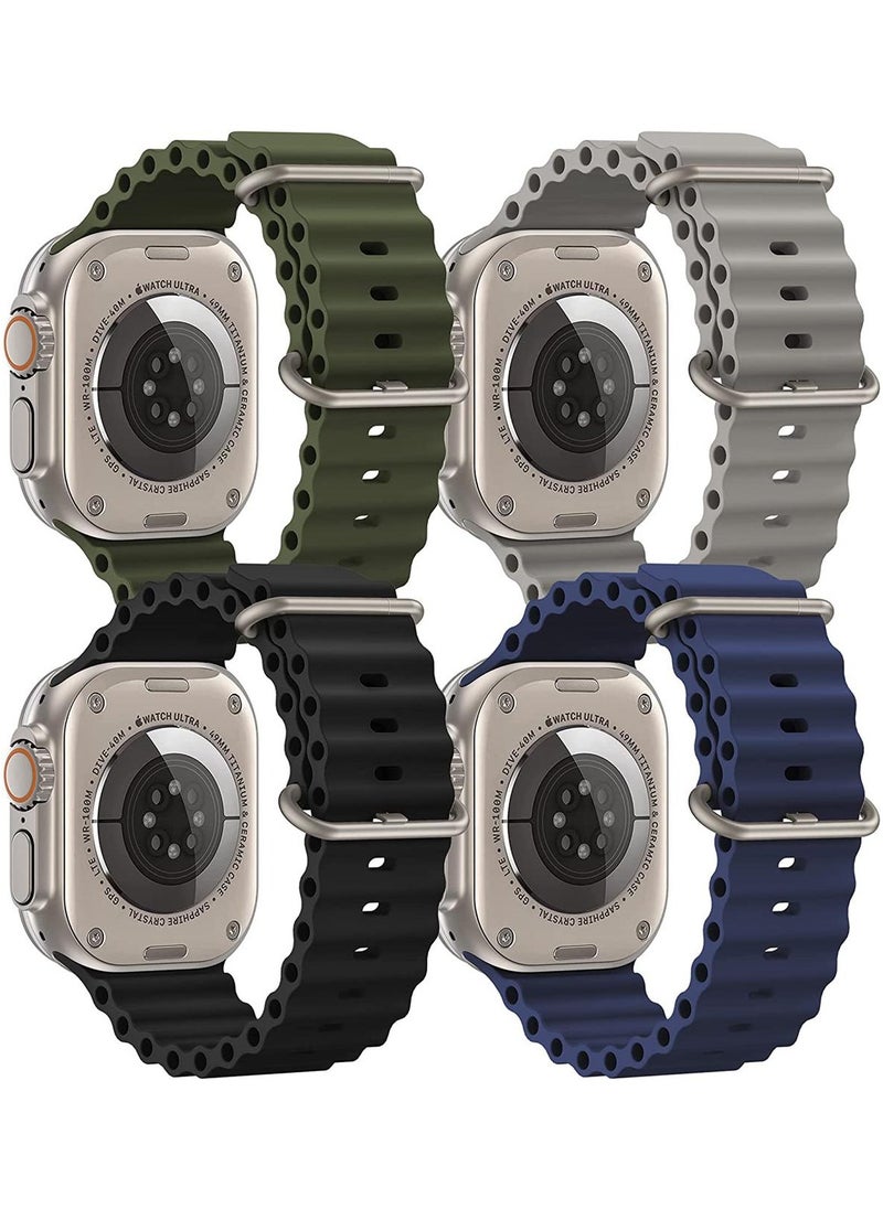 Generic - (Pack of 4) Ocean Watch Band Silicon Band for Apple Watch Ultra 1/2 49mm 46mm 45mm 44mm 42mm, Silicone Sport Strap Compatible with iwatch Series 10 9 8 7 6 5 4 3 2 1 SE - Image 1