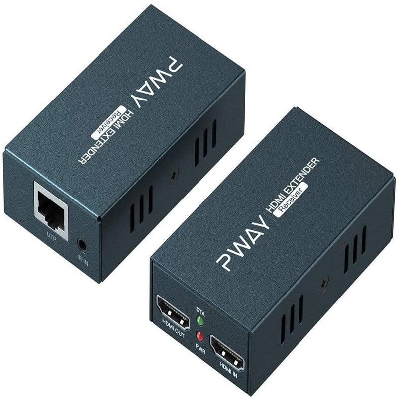PWAY ملحق HDMI من طراز PW-HT225PIR، نطاق إرسال 195 قدمًا/60 مترًا عبر كابل Cat5e/6/7 منفرد، دعم دقة Full HD 1080P، تحكم بالأشعة تحت الحمراء، مخرج Loop، وظيفة EDID ثلاثية الأبعاد. - Image 1